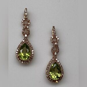 10K Rose Gold Pear Shape Peridot and 0.25ct twt Diamond Dangle Earrings New